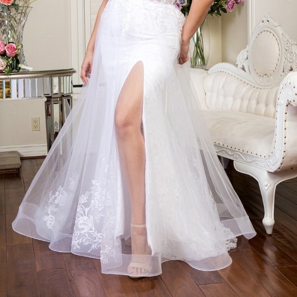 NEW SLEEVELESS OFF THE SHOULDER SHEATH WEDDING GOWN EMBROIDERED WITH LACE GL1946 - Picture 8 of 13